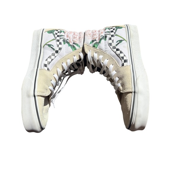 Vans Sk8-Hi Floral Rose Checkerboard Cream White Sneakers Mens 7 Womens 8.5 - Picture 6 of 10